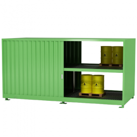 Zweistufiger Container zur Lagerung von IBC-Behälter – isoliert, mit Schiebetoren, beidseitig bedienbar